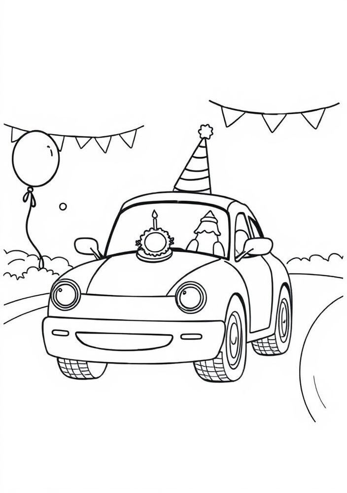 Desenho de Festa de Aniversário dos Carros para colorir