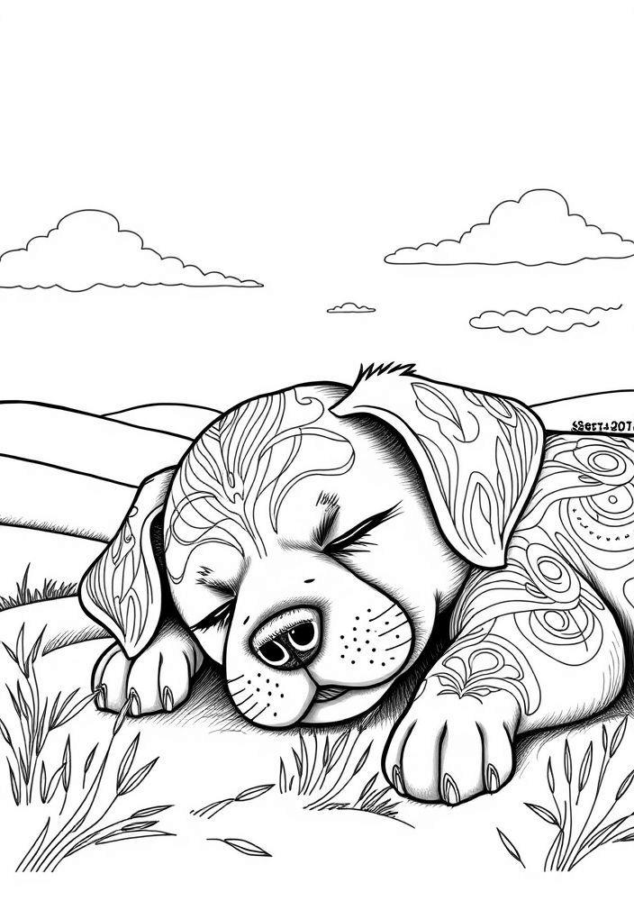 Desenho de Filhote de Cão Dormindo para colorir