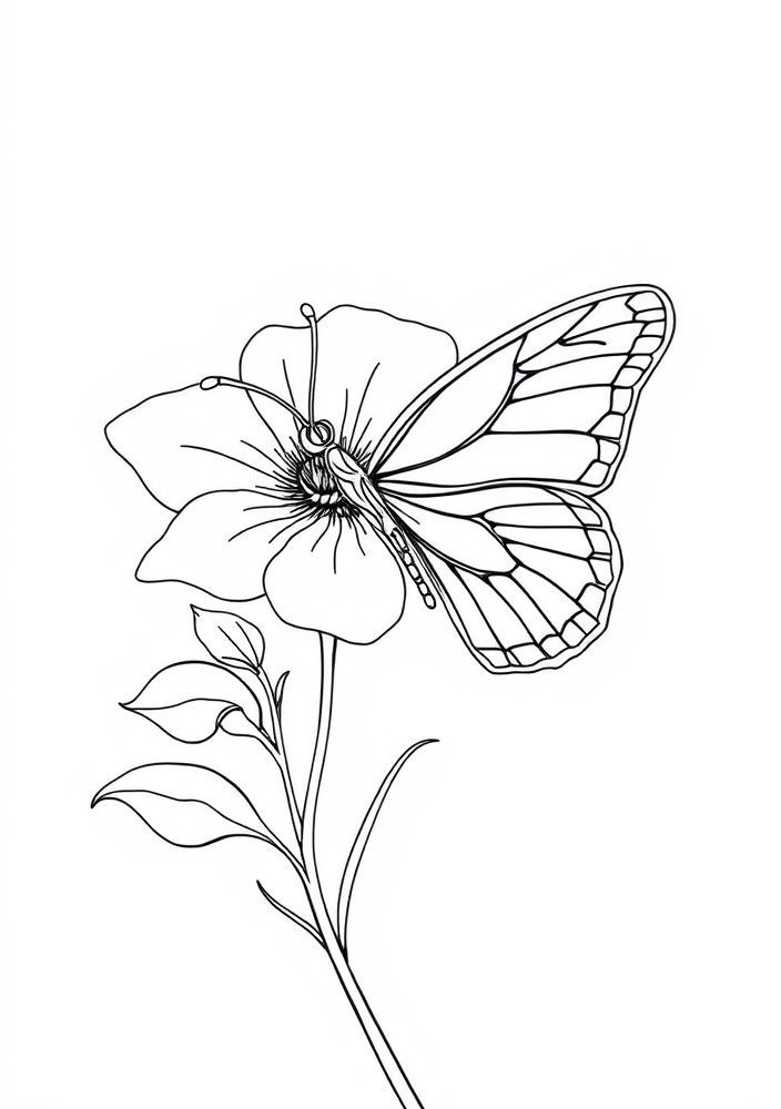 Desenho de Flor com Borboleta para colorir