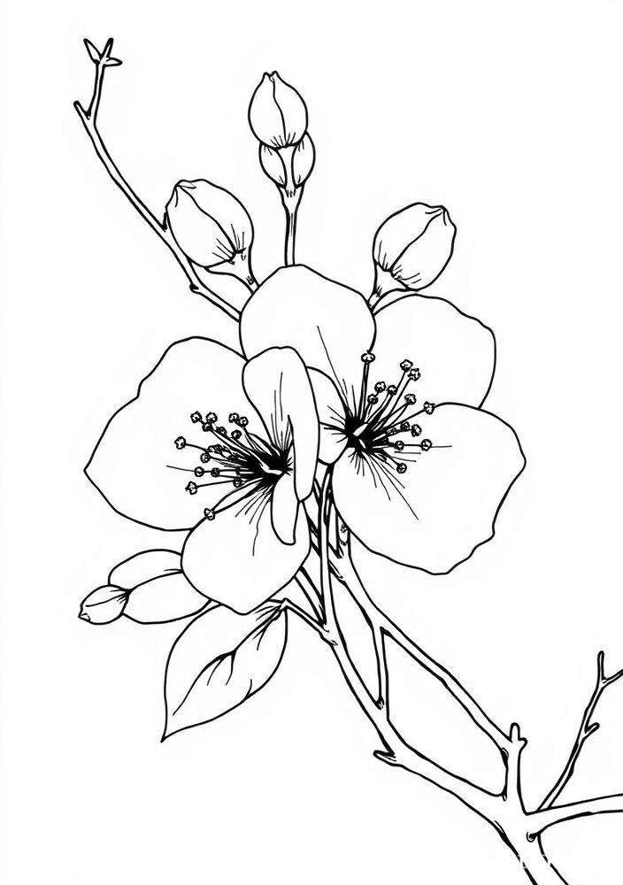 Desenho de Flor de Cerejeira para Colorir