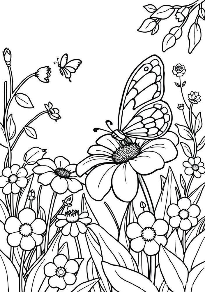 Desenho de Flor e Borboleta para Colorir
