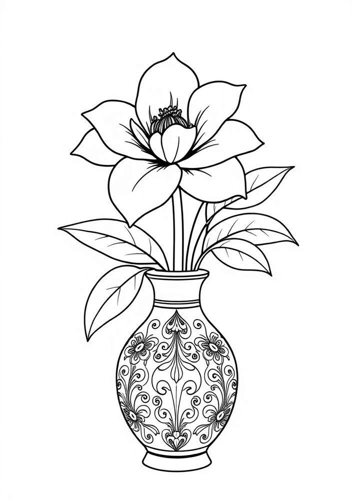 Desenho de Flor em Vaso para Colorir