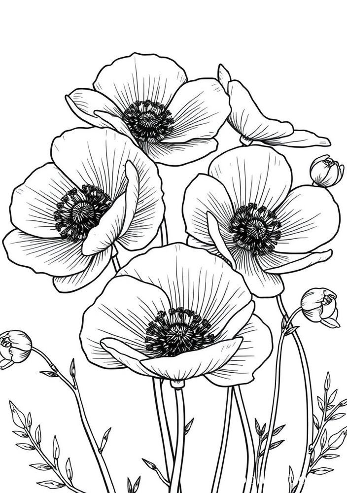 Desenho de Flores de Anêmona para colorir