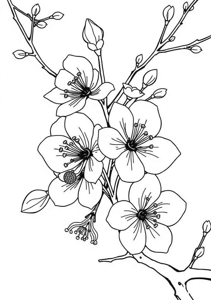 Desenho de Flores de Cerejeira para colorir