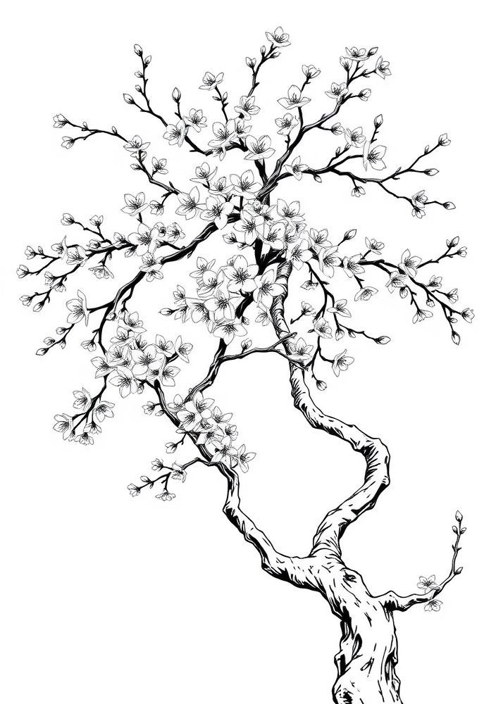 Desenho de Flores de Cerejeira para colorir