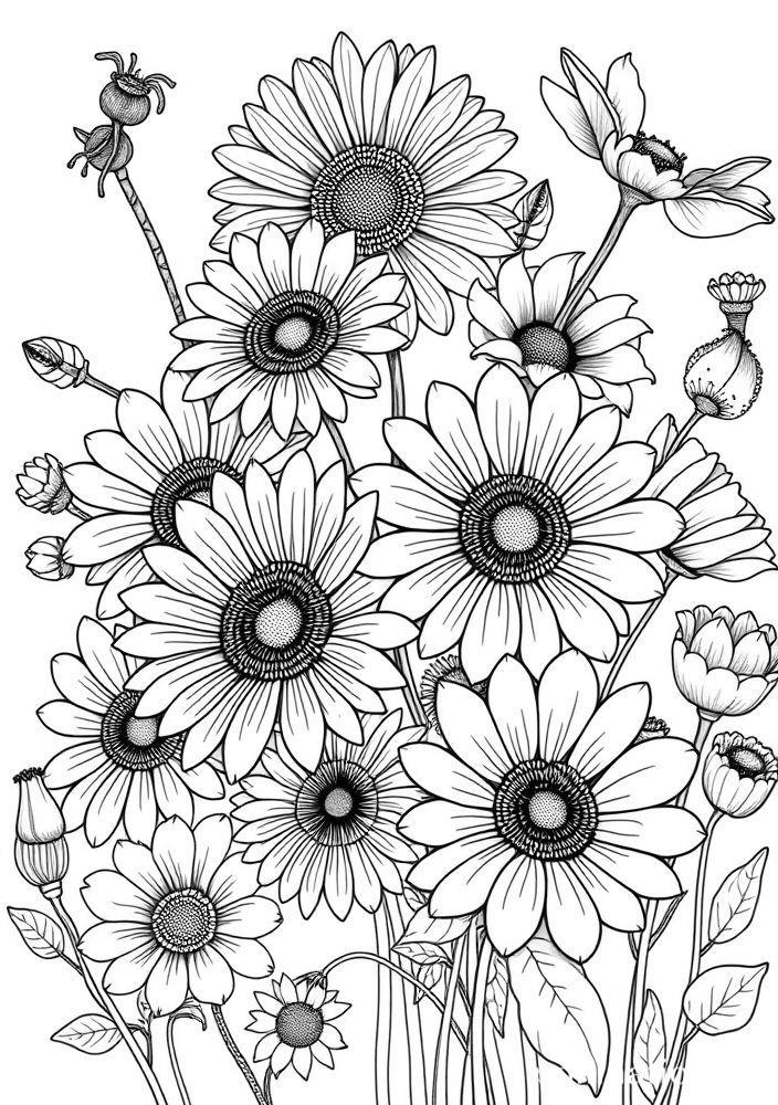 Desenho de Flores de Verão para Colorir