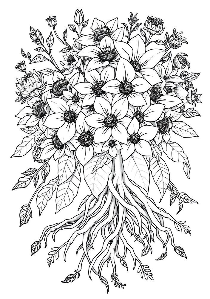 Desenho de Flores e Raízes para colorir