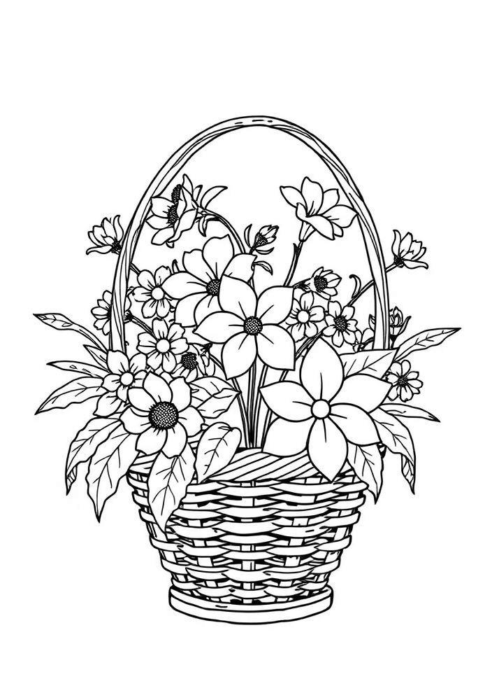 Desenho de Flores em Cesta para colorir