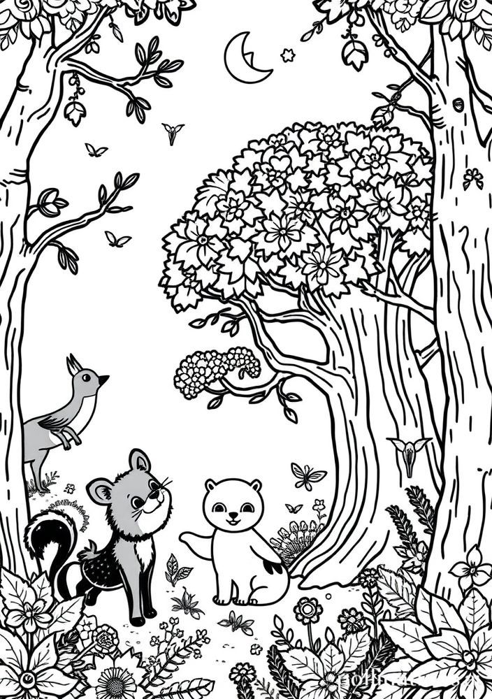 Desenho de Floresta Encantada com Animais
