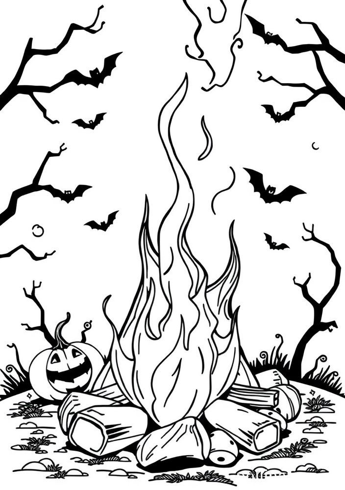 Desenho de Fogueira de Halloween para colorir