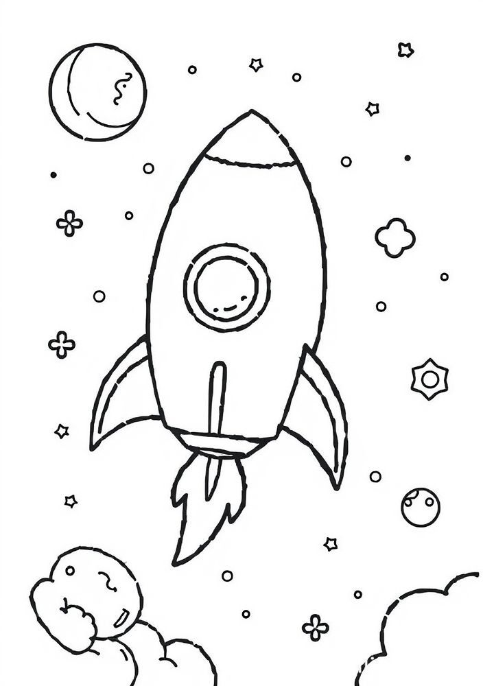 Desenho de Foguete Kawaii em uma Missão Espacial