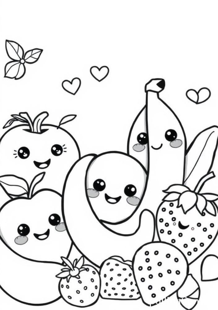 Desenho de Frutas Kawaii para Colorir