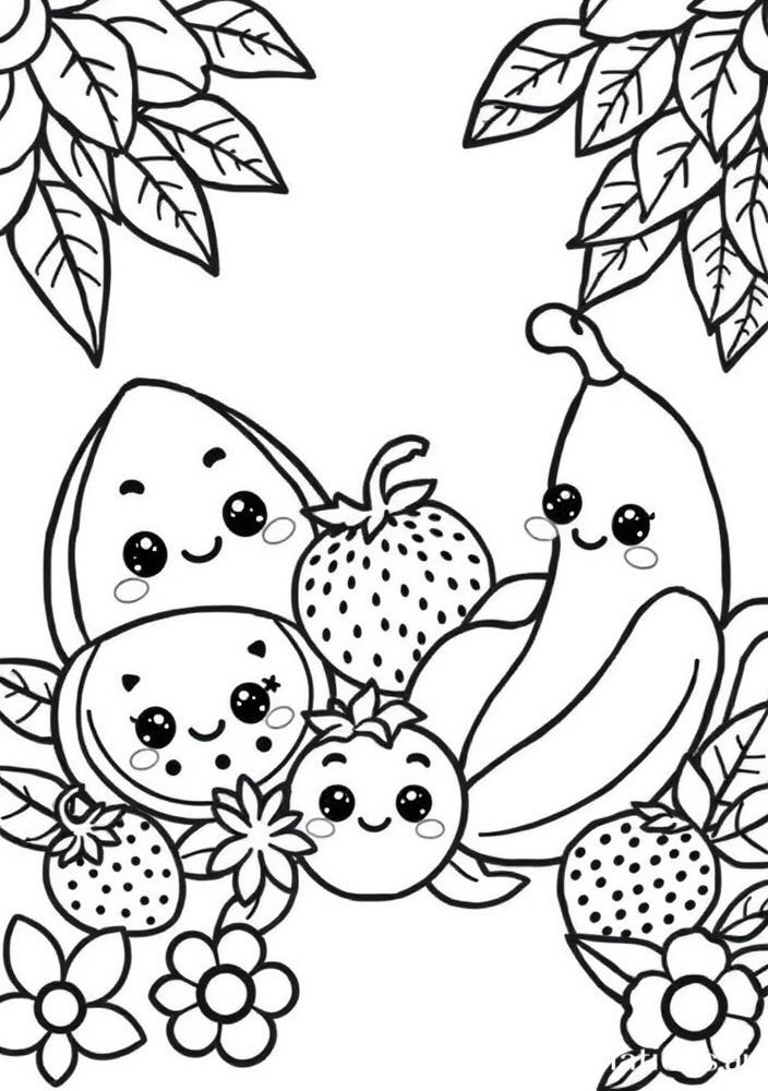 Desenho de Frutas Kawaii para colorir