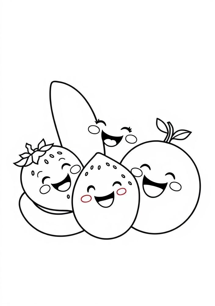 Desenho de Frutas Kawaii para colorir