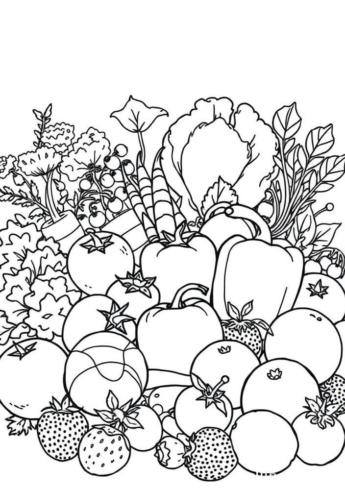 Desenho de Frutas e Legumes do Jardim para colorir
