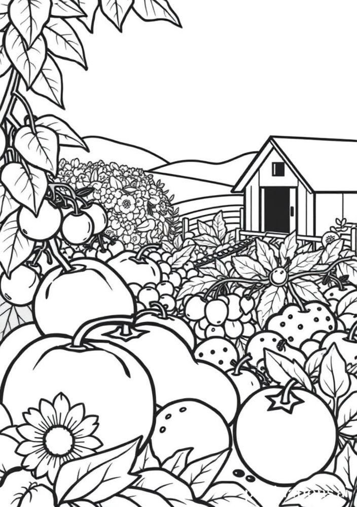 Desenho de Frutas na Fazenda para Colorir