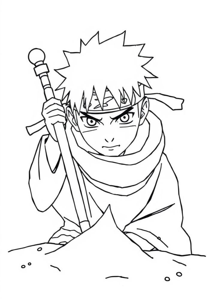 Desenho de Gaara com o símbolo da areia para colorir