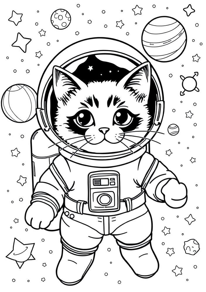Desenho de Gato Astronauta para colorir