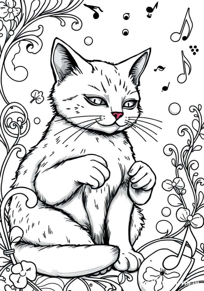 Desenho de Gato Compondo Música para colorir