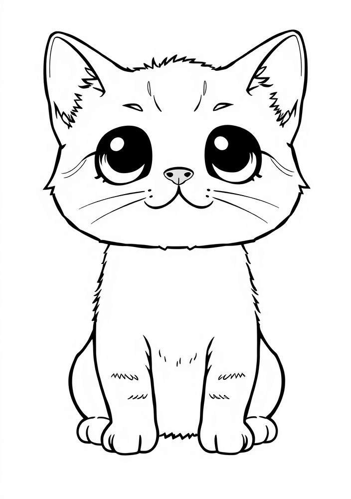Desenho de Gato Kawaii com olhos grandes para colorir