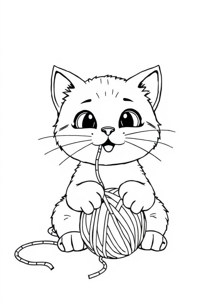 Desenho de Gato brincando com lã para colorir
