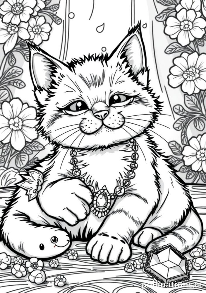 Desenho de Gato com Bijuterias para colorir