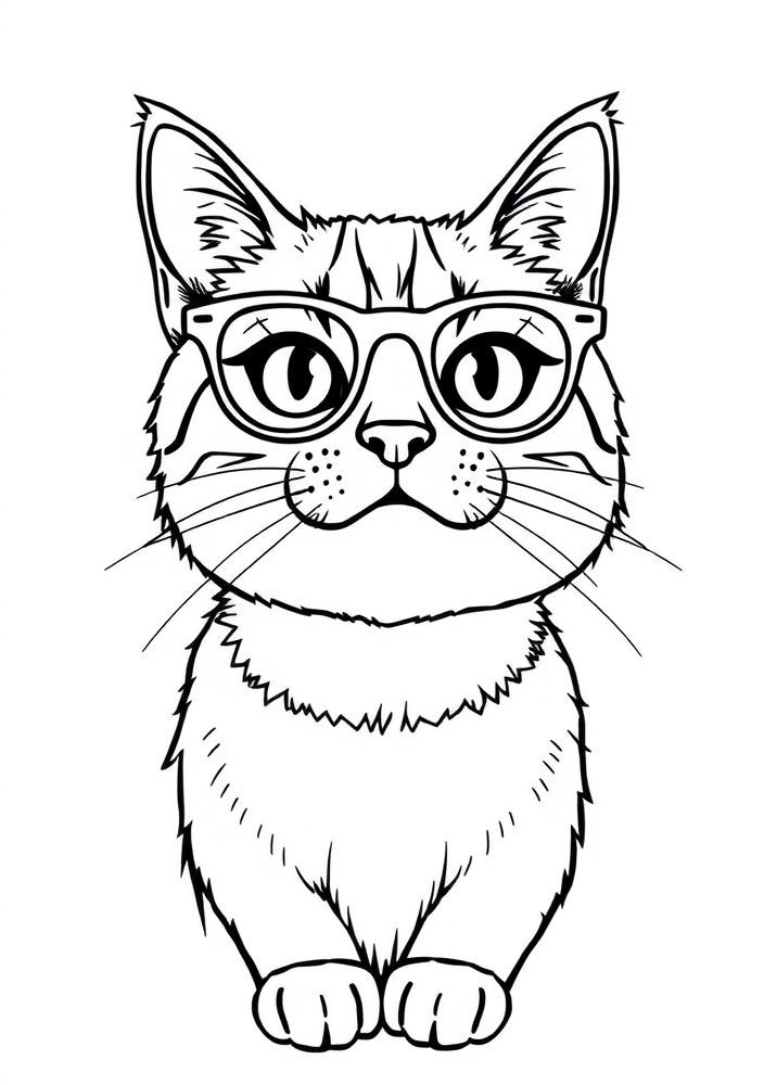 Desenho de Gato com Óculos para colorir