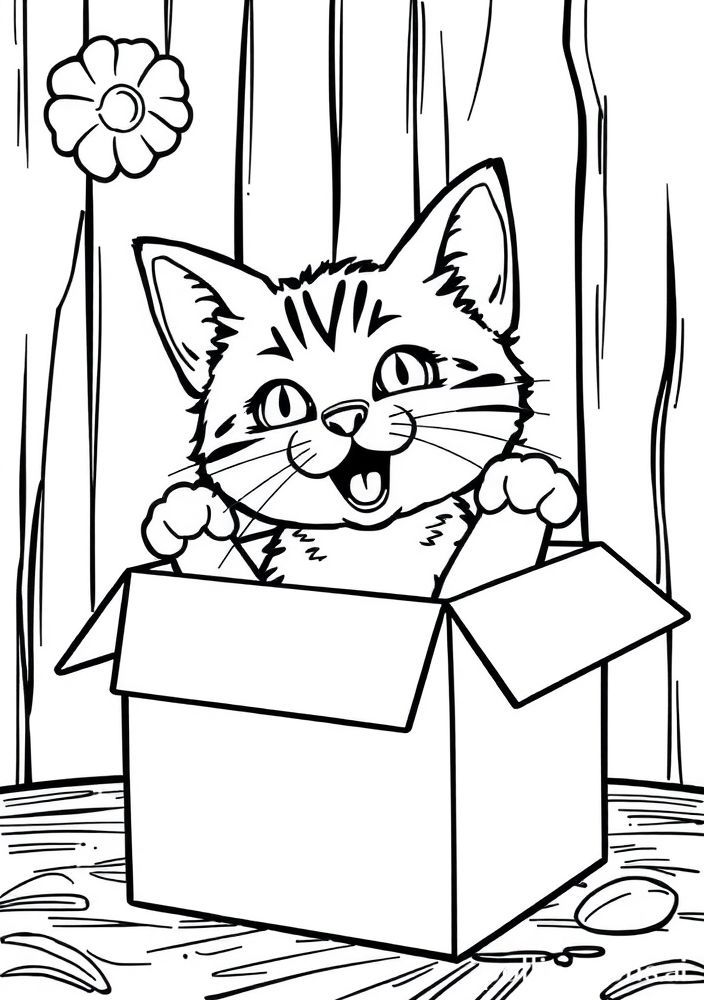 Desenho de Gato em uma Caixa para colorir