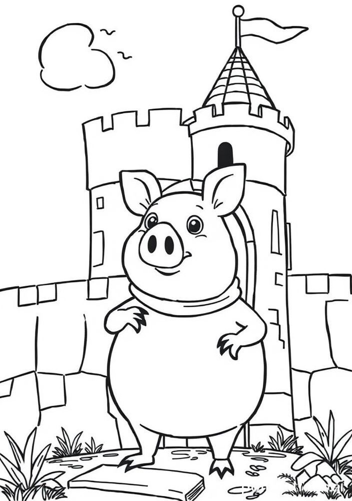 Desenho de George Pig no castelo para colorir