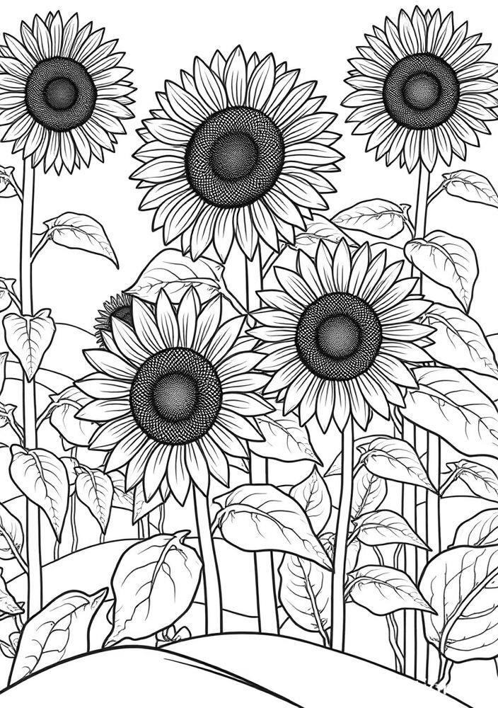 Desenho de Girassóis vibrantes para colorir