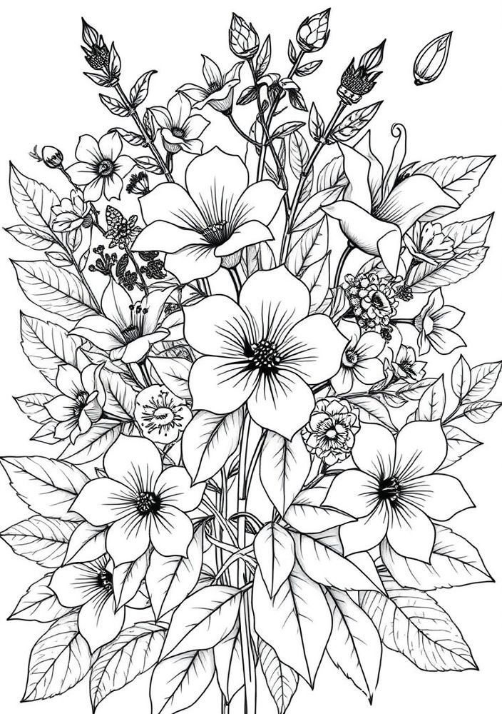 Desenho de Gráfico de Flores e Folhas para colorir