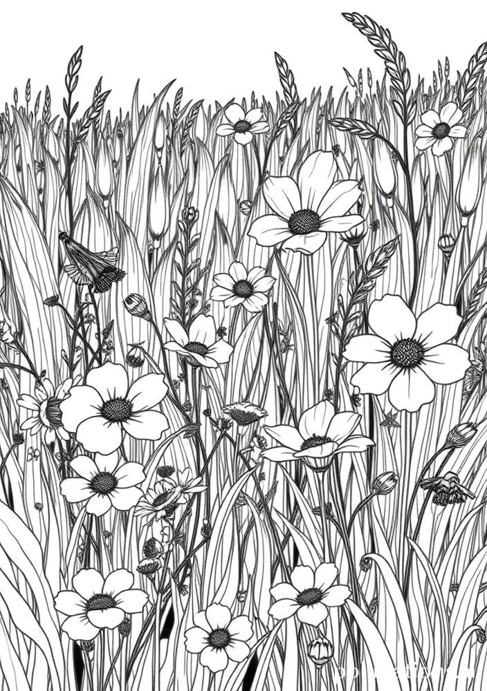 Desenho de Grama e Flores Silvestres para colorir