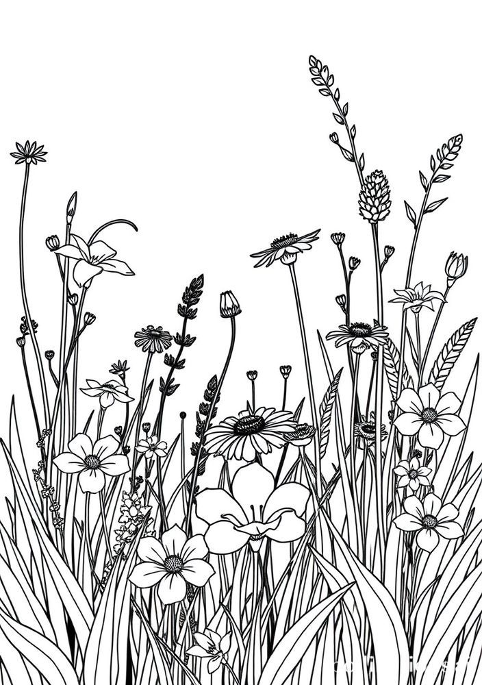 Desenho de Grama e Flores Silvestres para colorir