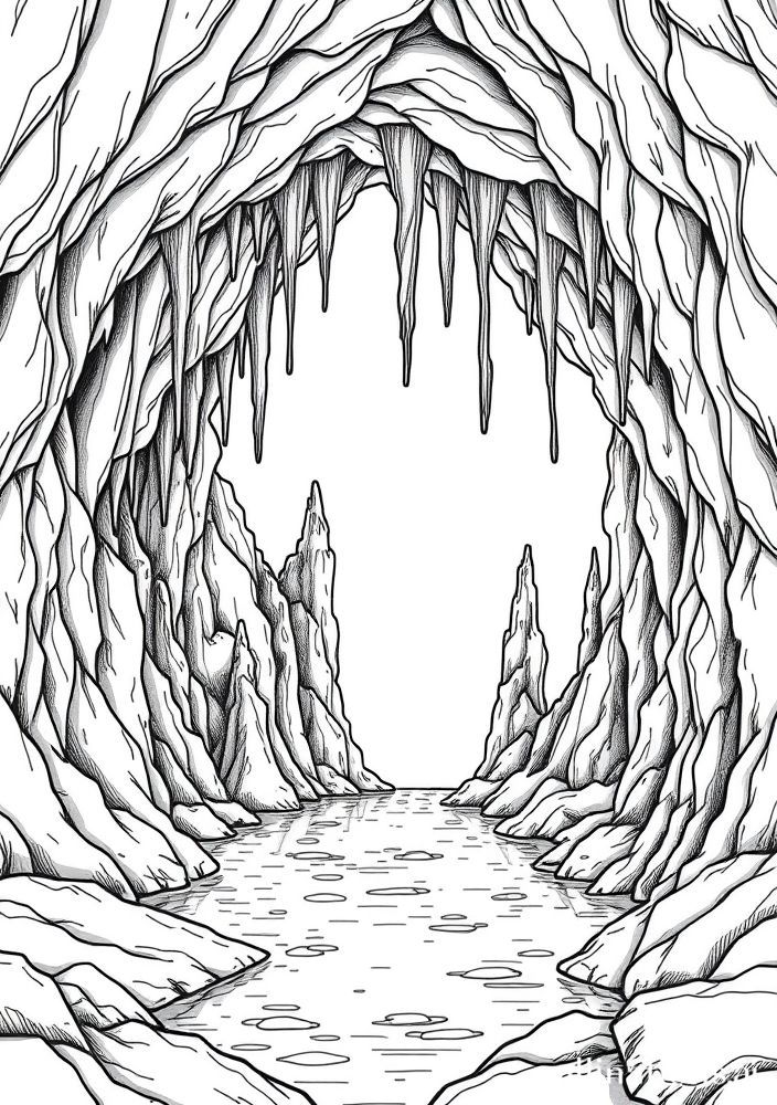 Desenho de Gruta com Estalactites para Colorir
