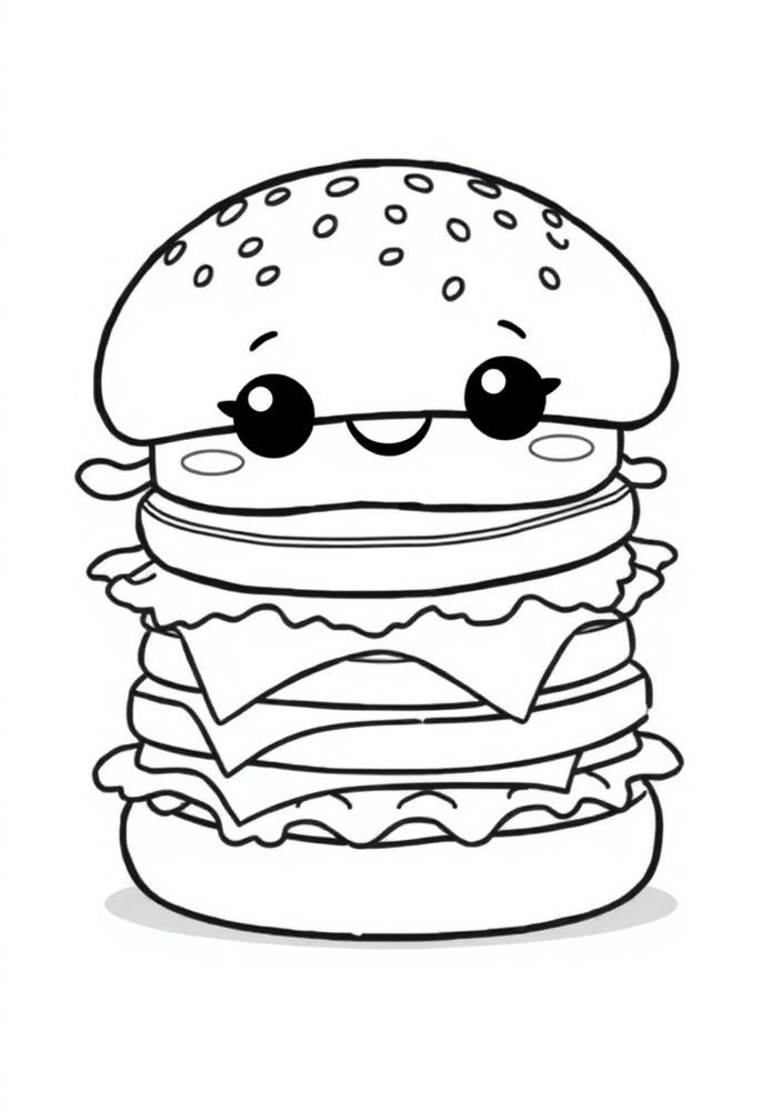 Desenho de Hamburger Kawaii para colorir