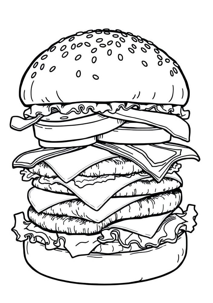 Desenho de Hambúrguer com Queijo Extra para colorir