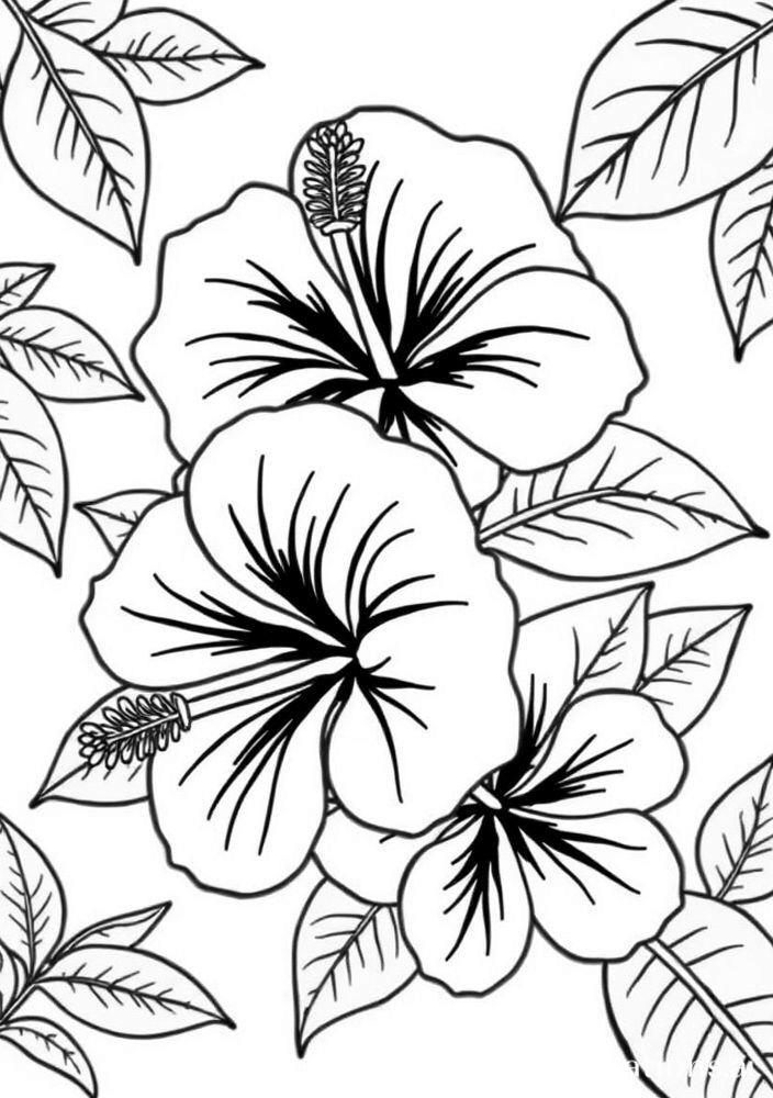 Desenho de Hibiscos tropicais para colorir