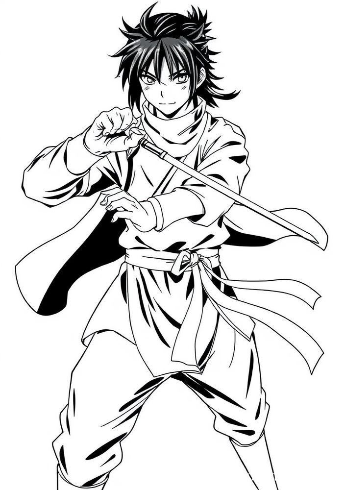 Desenho de Hinata em pose de combate para colorir