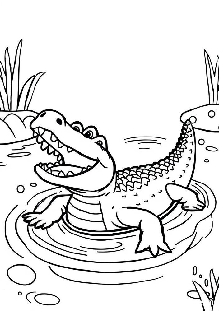 Desenho de Jacaré Brincando na Água para colorir