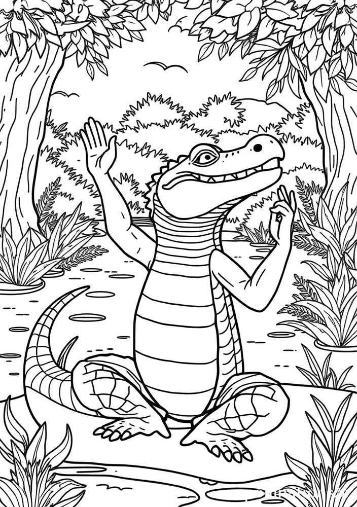 Desenho de Jacaré Fazendo Yoga para colorir