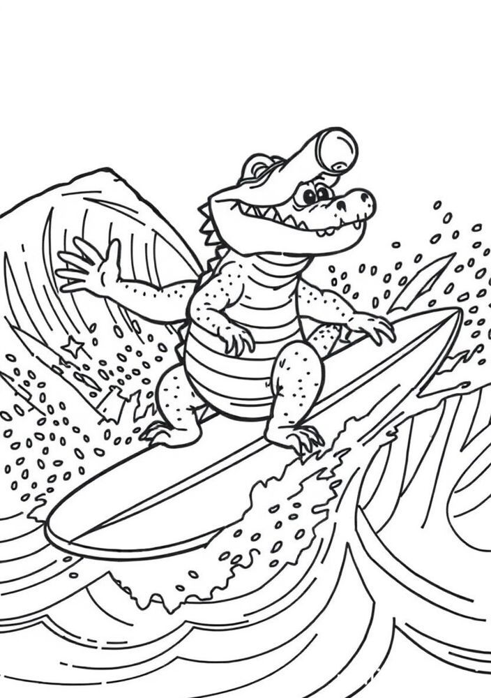 Desenho de Jacaré Surfista para colorir