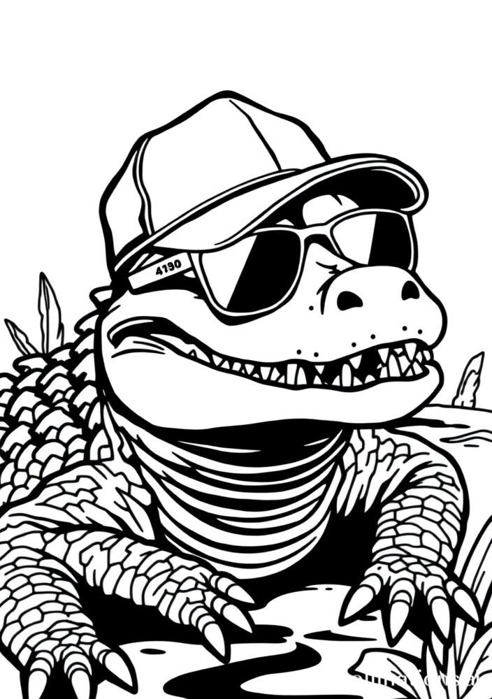 Desenho de Jacaré com Boné e Óculos para colorir