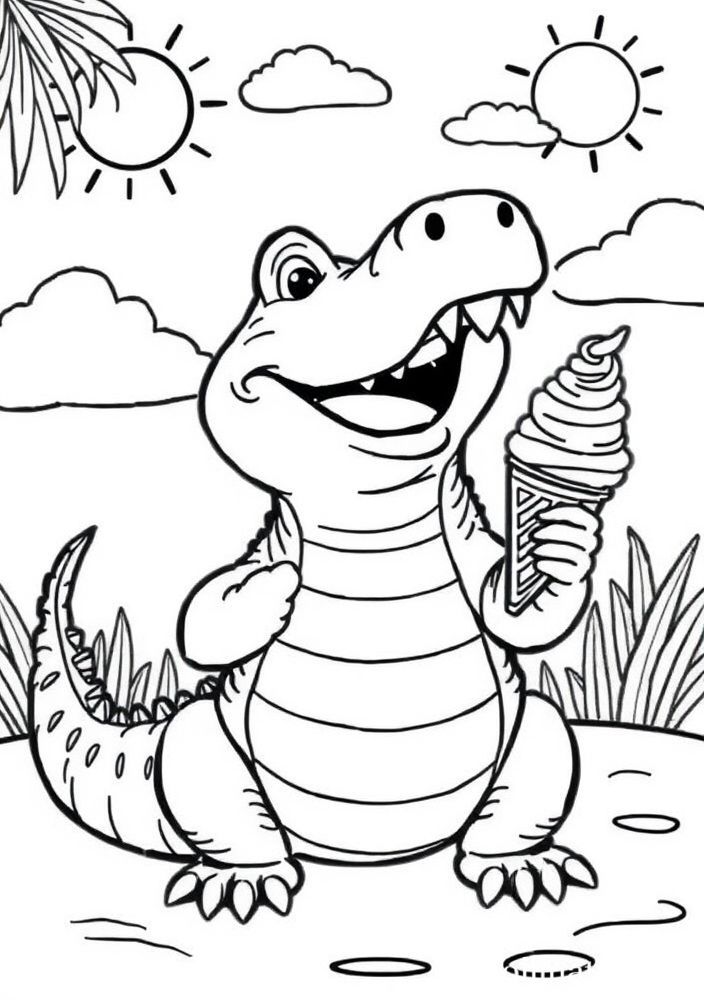 Desenho de Jacaré com Sorvete para colorir