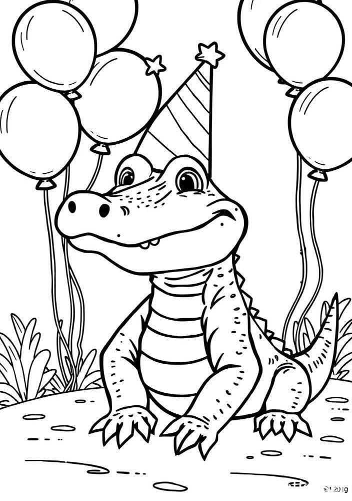 Desenho de Jacaré de Chapéu de Festa para colorir