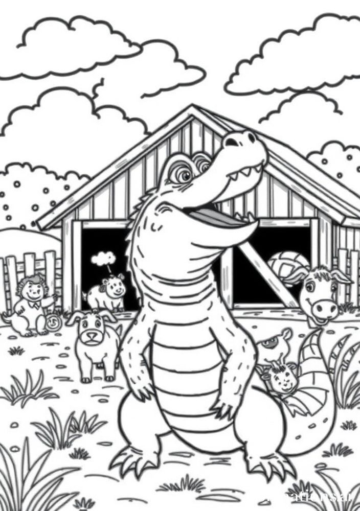 Desenho de Jacaré na Fazenda para colorir