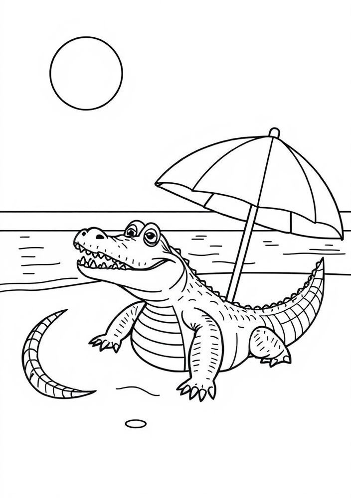 Desenho de Jacaré na Praia para colorir