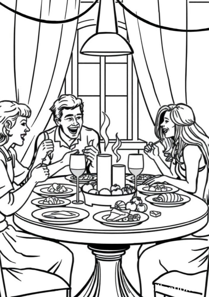 Desenho de Jantar em Família para Colorir