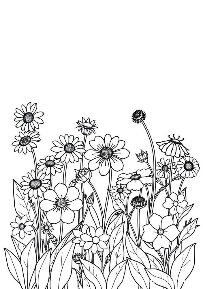 Desenho de Jardim com Flores para Colorir
