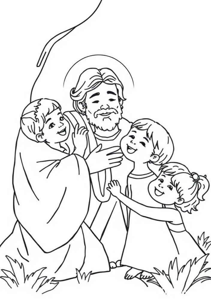 Desenho de Jesus e as crianças para colorir