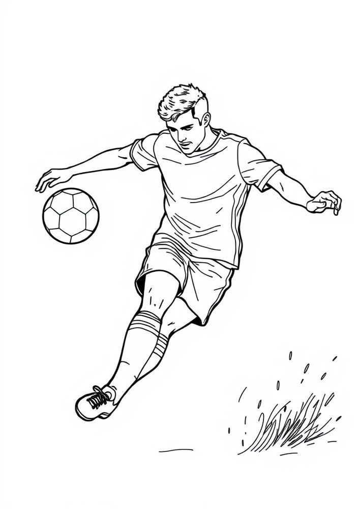 Desenho de Jogador de Futebol com Bola para colorir